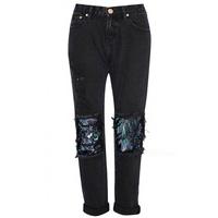 Black Sequin Knee Patch Jeans - Size: Size 12