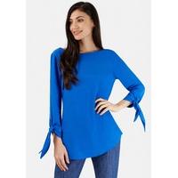 Blue Bow Tie Long Sleeve Blouse