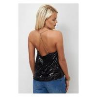 Black Sequin Cross Back Camisole Top