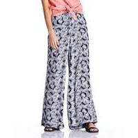 Black Print Wide Leg Trousers Long