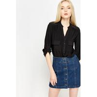 Black Basic Button Front Top