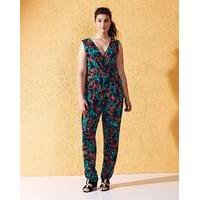 Black/Green Print Wrap Front Jumpsuit