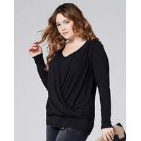 Black Wrap Front Jersey Top