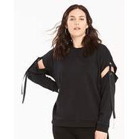 Black Tie Up Split Sleeve Sweatshirt