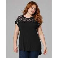 Black Lace Yoke Dip Back T-shirt