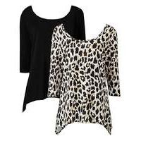 Black/Animal Pack of 2 Hanky Hem Tops