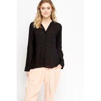 black dip hem sheer blouse