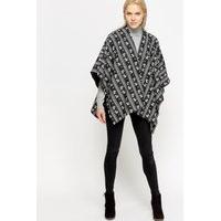 Black Raindeer Printed Wrap Poncho