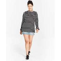 Black/White Stripe Flare Sleeve Top