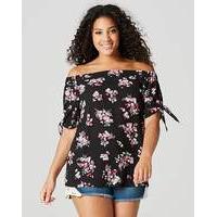 Black Floral Cluster Bardot Blouse