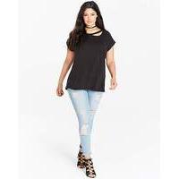 black cut out neck t shirt