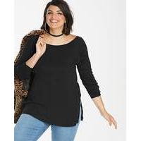 Black Off Shoulder Rib Split Tunic