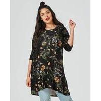 Black Floral Ruched Shoulder Tunic