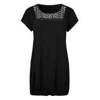 Black Embroidered Mesh Jersey Top