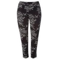 Black Floral Tapered Trousers, Black/White