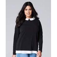 Black Long Sleeve Collar Detail Top