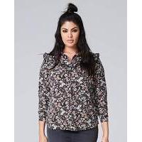 Black Multi Yoke Frill Printed Shirt