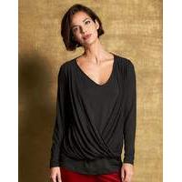 black wrap front jersey top