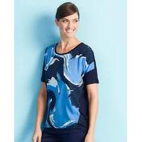 Blue Print Dip Back Woven Front Top