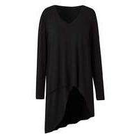 Black Asymmetric Wrap Over V Neck Top
