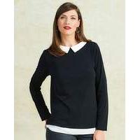 Black Long Sleeve Collar Detail Top