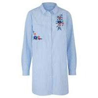 blue stripelong sleeve embroidered shirt