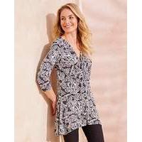 Black Print Twist Knot Jersey Tunic