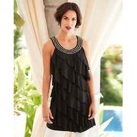 Black Embellished Neck Ruffle Tunic