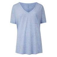 blue linen mix v neck t shirt