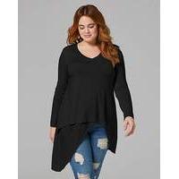 Black Asymmetric Wrap Over V Neck Top