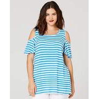 Blue Stripe Cold Shoulder T-shirt
