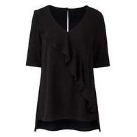black ruffle v neck blouse