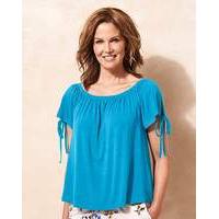 Blue Tie Sleeve Detail Bardot Top