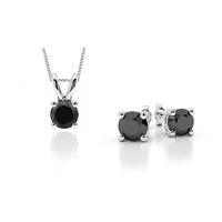 black diamond necklace earrings or duo set