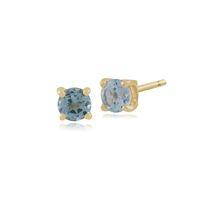 Blue Topaz Round Stud Earrings In 9ct Yellow Gold 3.50mm Claw Set
