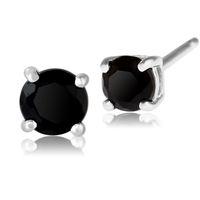 Black Onyx Round Stud Earrings In 9ct White Gold 3.50mm Claw Set