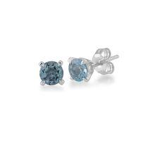 Blue Topaz Round Stud Earrings In 9ct White Gold 4.50mm Claw Set