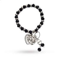 Black Crystal & Heart Charm Bracelet