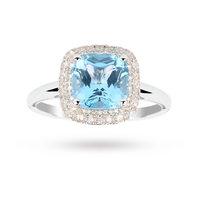 Blue Topaz and White Sapphire Ring in 9 Carat White Gold - Ring Size M