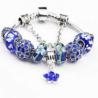 Blue Flower Strand Bracelet with Pendant Charm Bracelet(S:18, M:19, L:20cm)