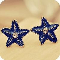 Blue Starfish Diamond Stud Earrings