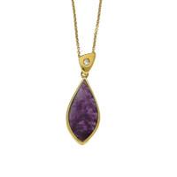 Blue John Necklace Tear Drop With Diamond 9ct Yellow Gold