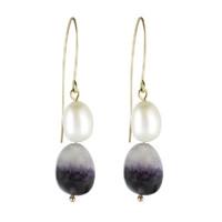 blue john earrings drops pearl 9ct yellow gold