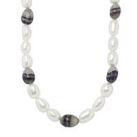 blue john necklace long white pearl