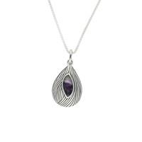 Blue John Necklace Marquise Shape Wave Wood Effect Silver