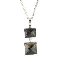 Blue John Necklace Two Square Drop Silver