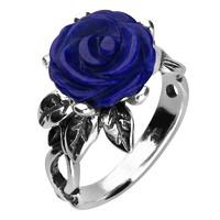 Blue Lapis Ring Tuberose Rose Leaf Twist Silver