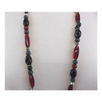 black red bead brass tone necklace long