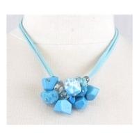 Blue leather & blue bead necklace