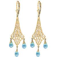 blue topaz trilogy briolette drop earrings 48ctw in 9ct gold